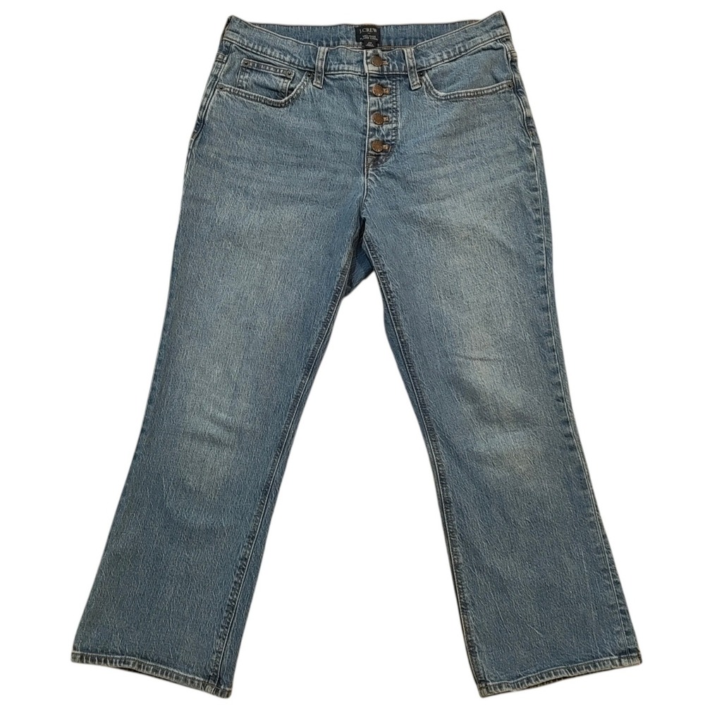 J.Crew Womens Mid Rise Flare Crop Jeans Button‎ Fly Medium Wash Blue Size 29